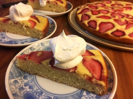 slice of Strawberry Lime Cake with whipped cream