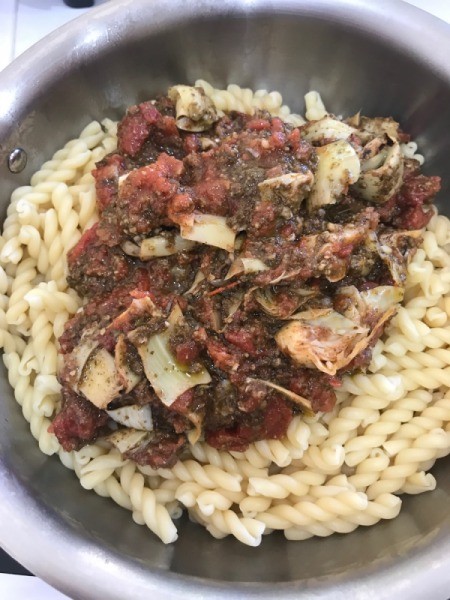 added pasta sauce mixture to pasta