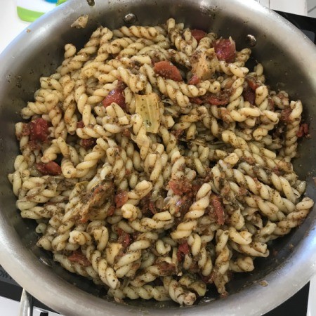 Pesto Pasta Salad in pan