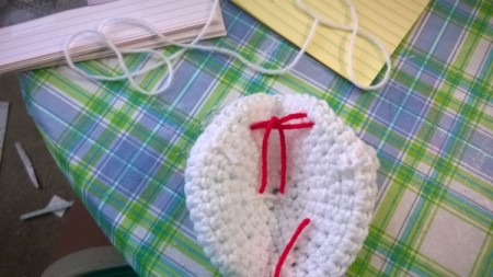 Crocheted Catnip Mouse and Bunny Toys - using red yarn to make eyes