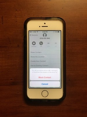 Blocking a caller on an iPhone.