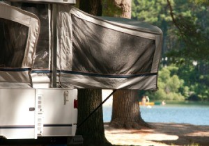 A Pop-up Camper at a camp area.