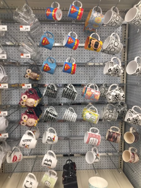 Take Pictures of Items When Shopping - hanging rack of coffee mugs