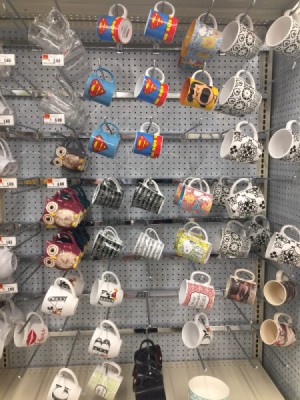 Take Pictures of Items When Shopping - hanging rack of coffee mugs