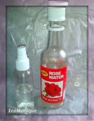 Rose water in a small spray bottle.