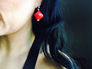 Drinking Straw Geometric Earrings - woman wearing the finished earring