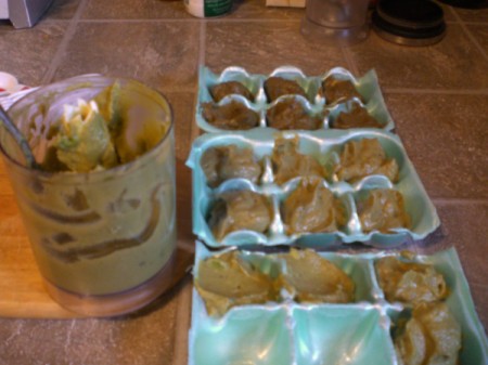 Mashed avocados in carton