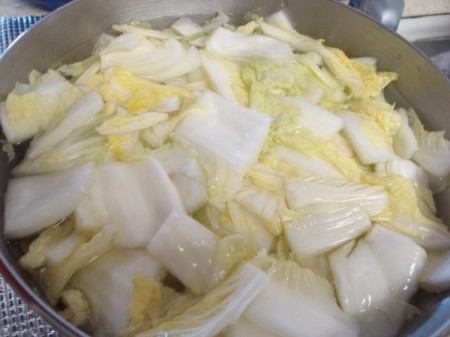 cut napa cabbage with water