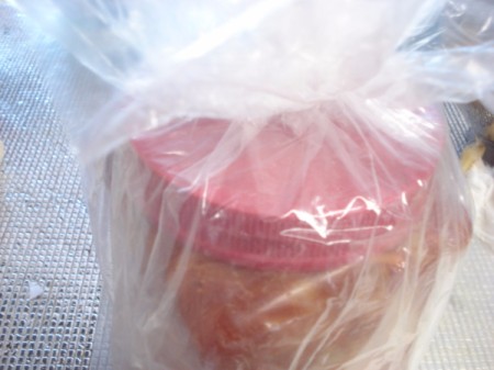 plastic bags around kimchi jari