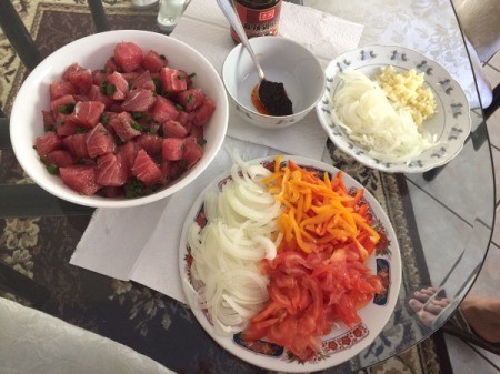 Ahi Tuna Wrap fillings in bowl