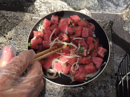cooking Ahi Tuna chunks