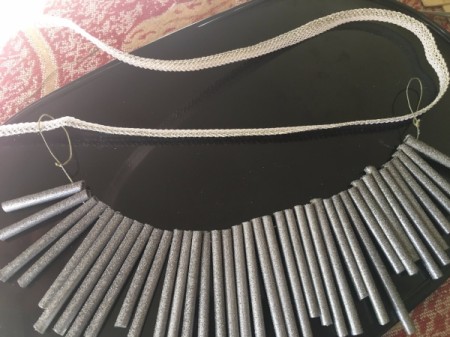 Drinking Straw Statement Necklace - draw ribbon through the loops, check fit and trim to size leaving enough to tie