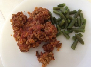 Porcupine Meatballs and green beans on plate