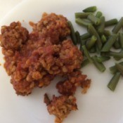 Porcupine Meatballs and green beans on plate