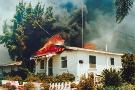 A house on fire.