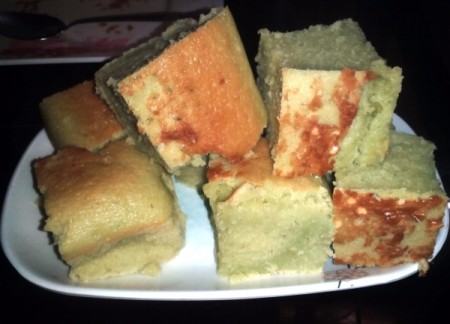 Pandan Rice Cake pieces on plate