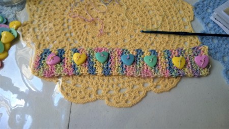 Crochet Covered Bangle - arrange button embellishments