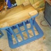 Value of a Mersman Table - upside table being painted blue