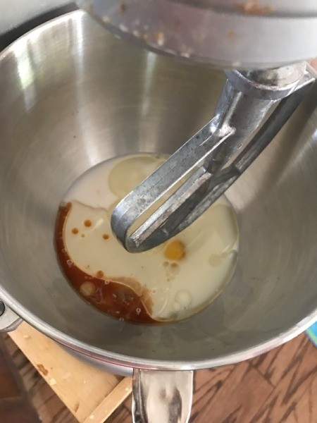 liquid ingredients in mixing bowl