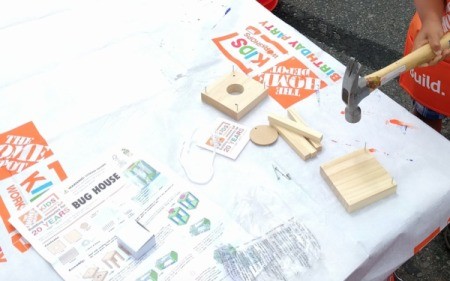 A DIY kids workshop at Home Depot being constructed.