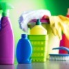Colorful cleaning supplies.