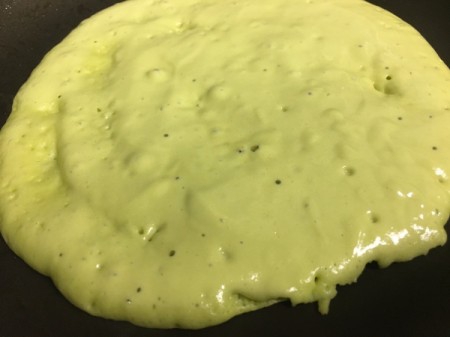 Avocado Pancake with bubbles forming