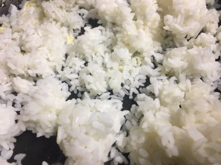 rice added to pan