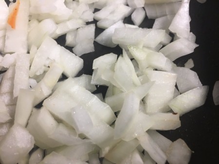 chopped onions in pan