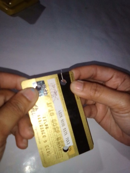 Expired Credit Cards for Storing Earphones - cuts on each hole