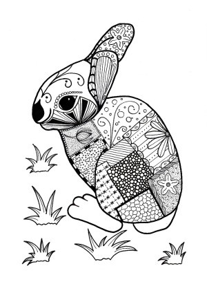 Colorful Rabbit Adult Coloring Page - patchwork rabbit coloring page