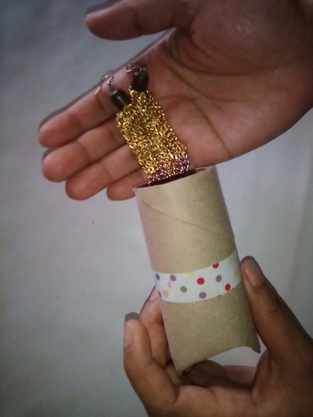 Recycled Tissue Roll for Small Gift Wrapping - add your gift and fold the open end closed