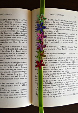 Quick Bookmark for Book Club Members - colorful flower bookmark in a book