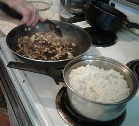 cooking mushrooms in pan