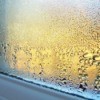Window with condensation on the inside.