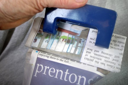 Newspaper Gift Bag - punch two holes