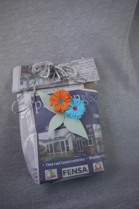 Newspaper Gift Bag - add embellishments