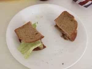 A sandwich made from two bread heels.