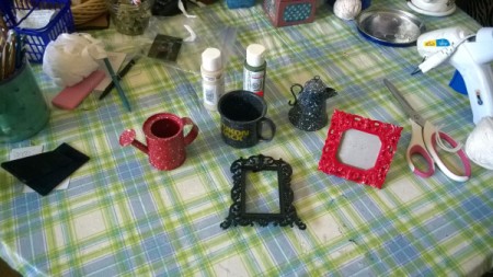 Crochet Toilet Lid Cover and Painted Bathroom Accessories - items to be painted