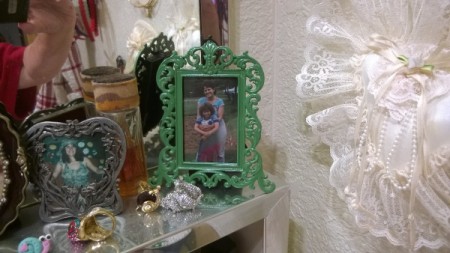 Crochet Toilet Lid Cover and Painted Bathroom Accessories - painted photo frame