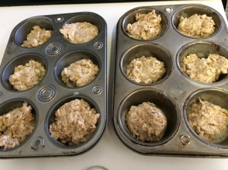 Healthy Oatmeal Muffin batter in muffin tins