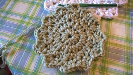 Making a Doily into a Bowl  - make half doubles between shells