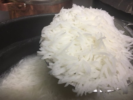 straining rice