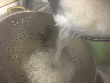 straining rice