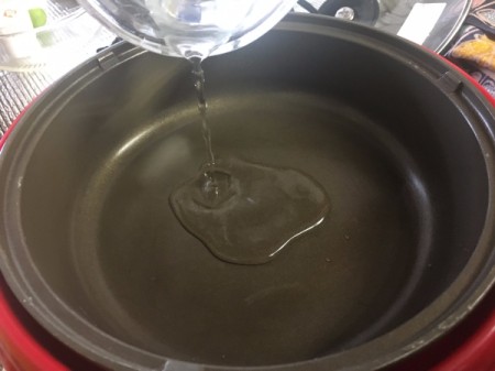 pouring water in pan