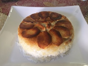 Persian Rice with Potato Tadig on plate