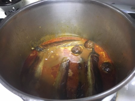cooking eggplant in pan