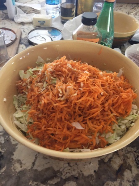 shredded cabbage and carrot in bowl