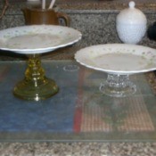 Upcycled Cake Plate - plates glued to glass candle sticks