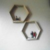 Hexagon Popsicle Stick Shelves - two finished shelves on the wall