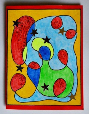 Modern Art Card Project for Kids - completed card with added glitter and stars